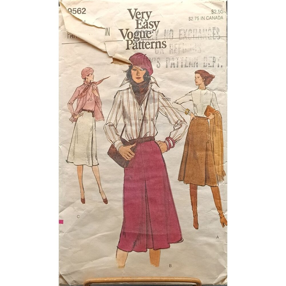 Vintage Vogue Patterns 9562 Misses Skirt Sewing Pattern Sizes 24